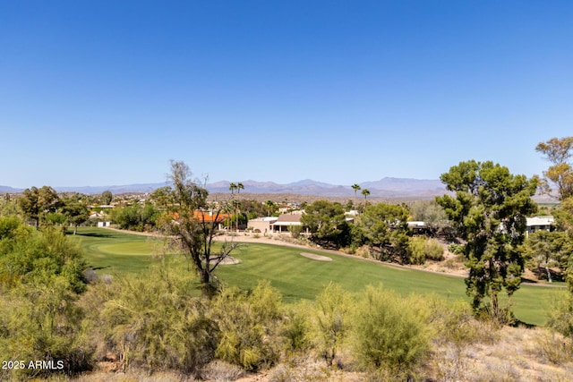mountain view featuring view of golf course