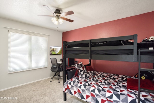 3501 Camino Bella Rosa, Sierra Vista, AZ 85650 - bedroom featuring carpet floors, a textured ceiling, baseboards, and ceiling fan