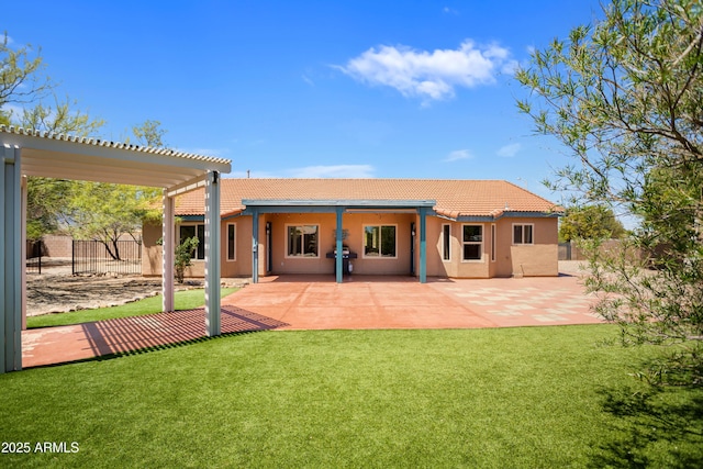 3501 Camino Bella Rosa, Sierra Vista, AZ 85650 - rear view of house with stucco siding, a yard, fence, and a tiled roof