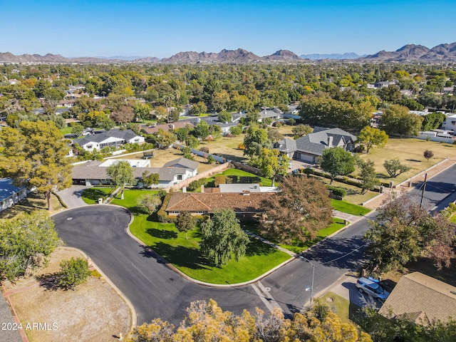 drone / aerial view featuring a mountain view