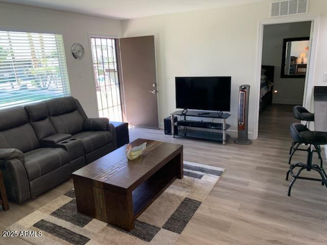 living room with light wood-type flooring