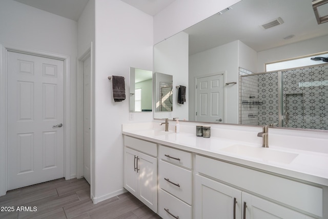 bathroom with vanity and walk in shower