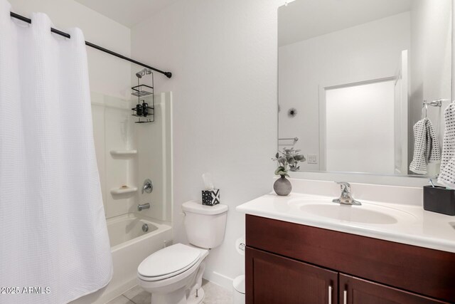 3670 E Sandoval Dr, San Tan Valley, AZ 85140 - full bathroom with toilet, shower / bath combination with curtain, tile patterned floors, and vanity