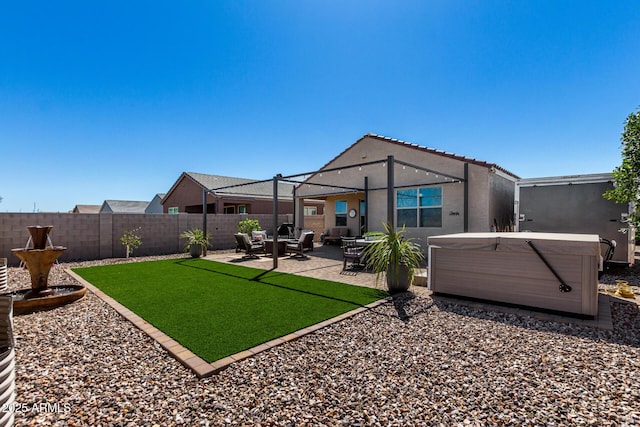 3670 E Sandoval Dr, San Tan Valley, AZ 85140 - view of yard featuring a fenced backyard, a hot tub, and a patio