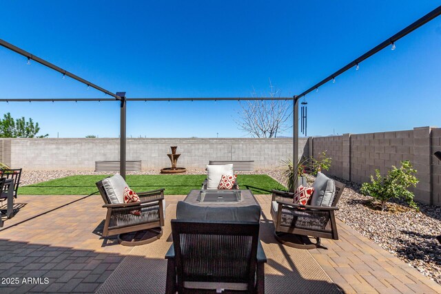 3670 E Sandoval Dr, San Tan Valley, AZ 85140 - view of patio with outdoor lounge area and a fenced backyard
