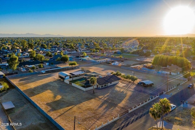 view of aerial view at dusk