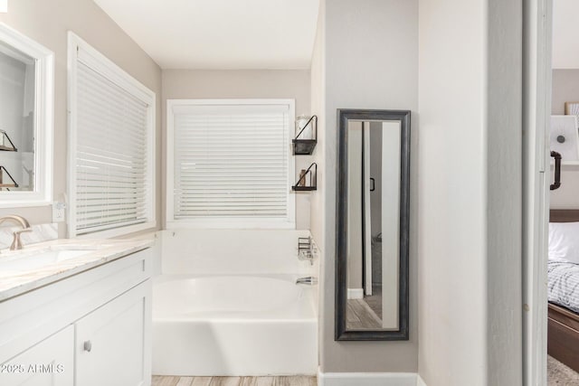 full bathroom featuring a garden tub and vanity