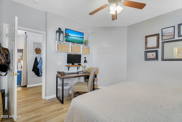948 E Savannah Dr, Chandler, AZ 85225 - bedroom featuring light wood-type flooring, baseboards, and ceiling fan