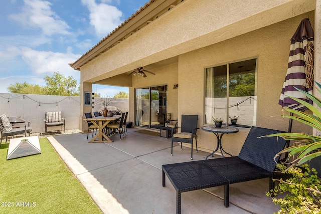 948 E Savannah Dr, Chandler, AZ 85225 - view of patio featuring a ceiling fan and outdoor dining area