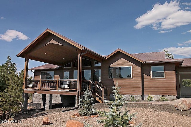 860 W Snow Creek Trl, Show Low, AZ 85901 - back of property featuring crawl space, metal roof, a deck, and stairs