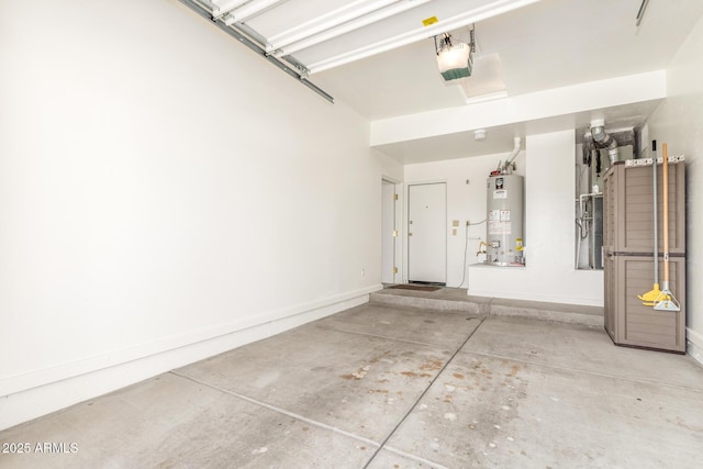 garage featuring water heater and a garage door opener