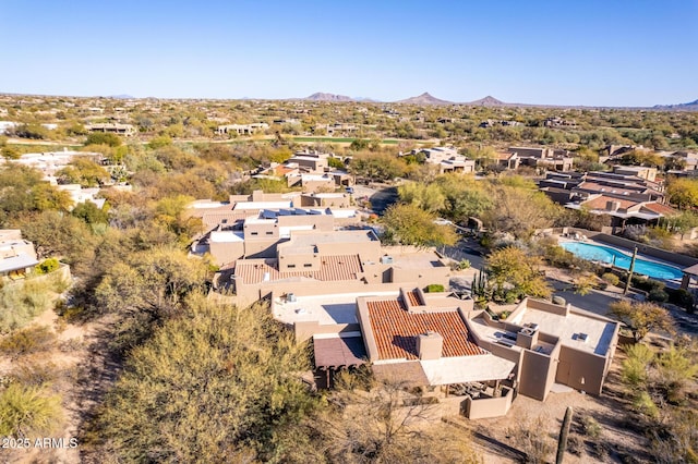 drone / aerial view featuring a mountain view