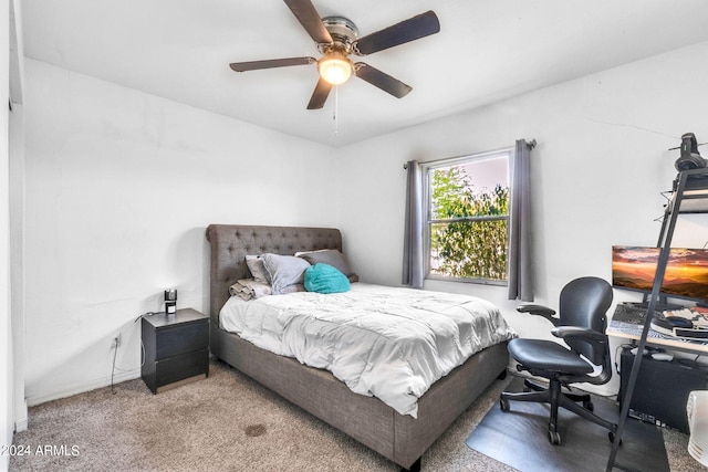 bedroom featuring carpet flooring and ceiling fan