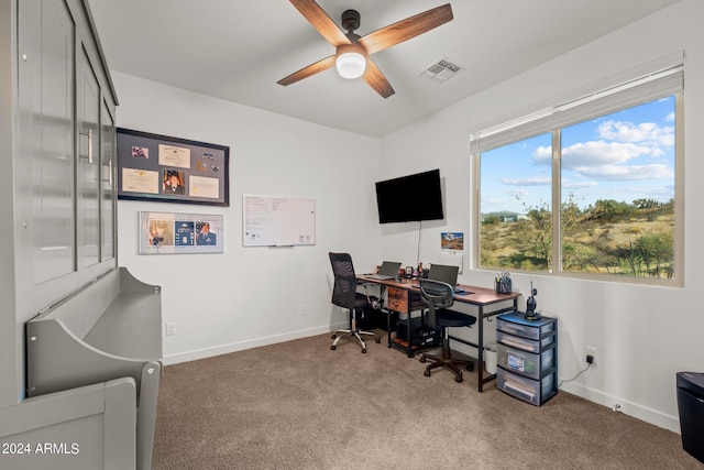 office featuring ceiling fan and carpet flooring