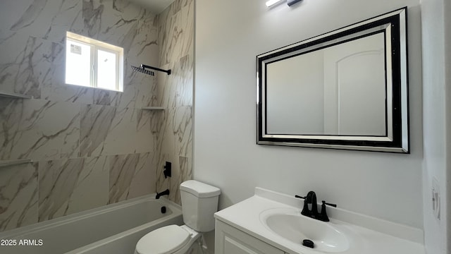 bathroom featuring toilet, vanity, and shower / bathing tub combination