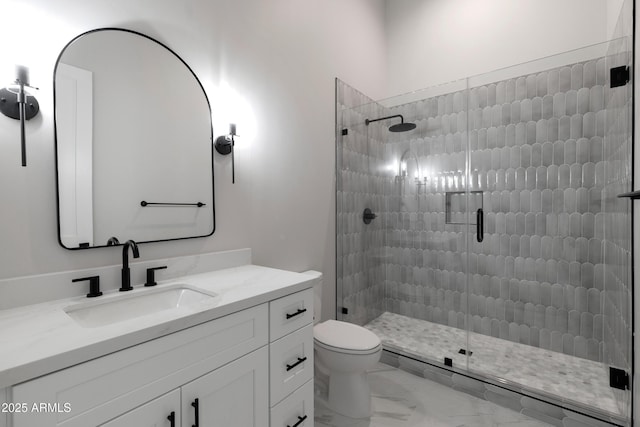 10760 W Golddust Dr, Queen Creek, AZ 85144 - full bathroom with a stall shower, marble finish floor, and vanity