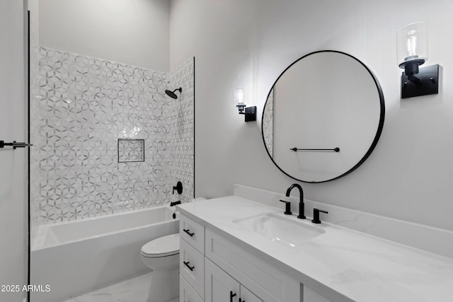 10760 W Golddust Dr, Queen Creek, AZ 85144 - full bath featuring marble finish floor, toilet, vanity, and washtub / shower combination