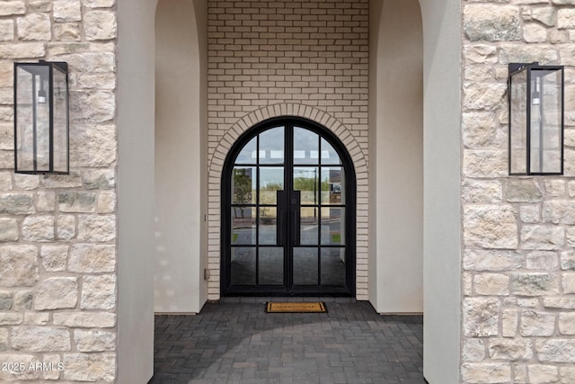 10760 W Golddust Dr, Queen Creek, AZ 85144 - entrance to property with stone siding and french doors