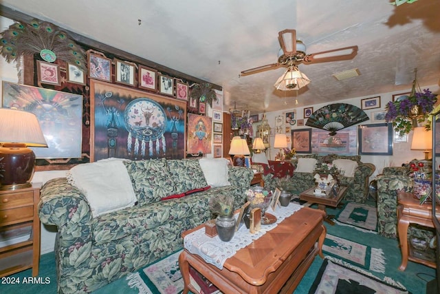 living room with ceiling fan