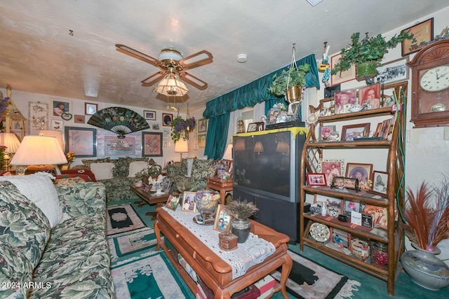 living room featuring ceiling fan