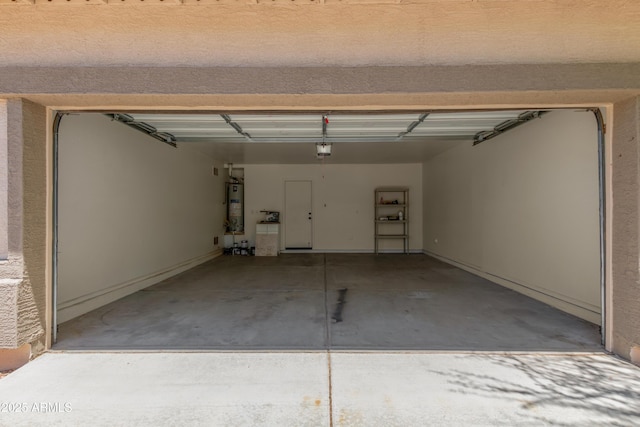 garage with gas water heater and a garage door opener