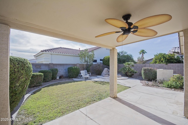 view of patio / terrace featuring ceiling fan