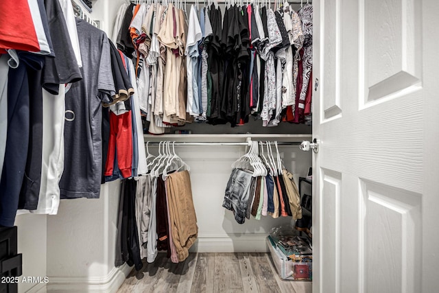 walk in closet with hardwood / wood-style floors