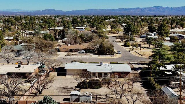 drone / aerial view featuring a mountain view