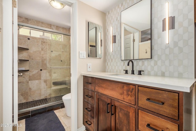 2256 S Las Flores, Mesa, AZ 85202 - full bathroom featuring toilet, a shower stall, and vanity