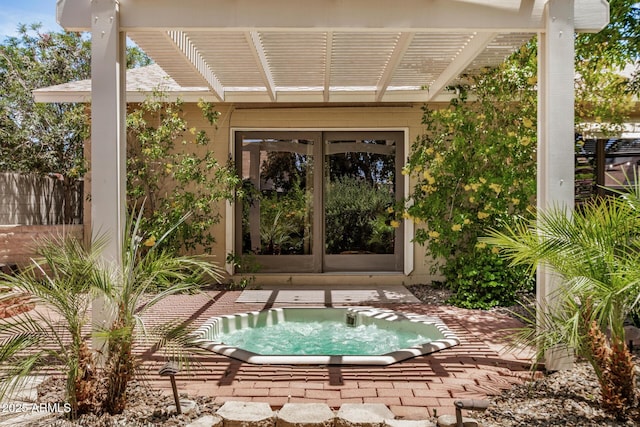2256 S Las Flores, Mesa, AZ 85202 - view of pool featuring french doors and an in-ground hot tub