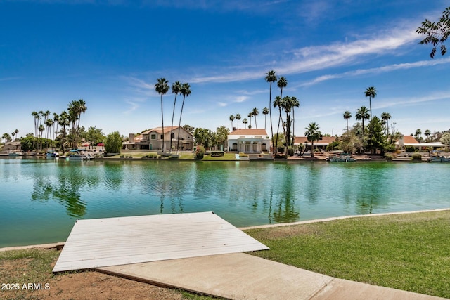 2256 S Las Flores, Mesa, AZ 85202 - dock with a water view, a lawn, and a residential view