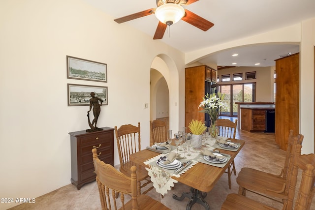 dining area featuring ceiling fan