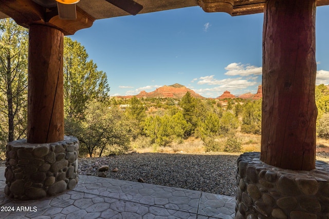 exterior space featuring a mountain view