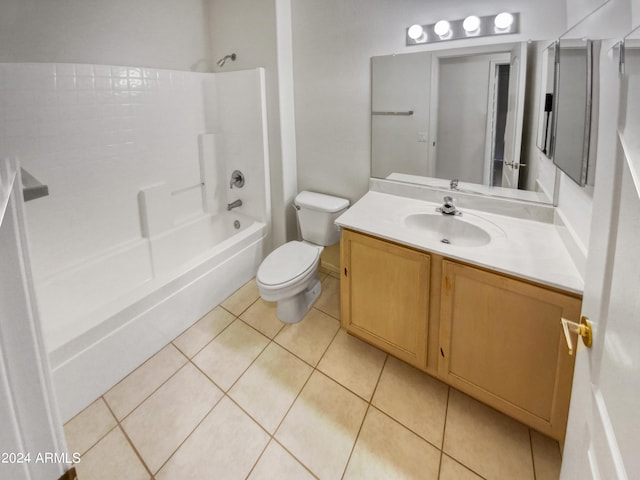 full bathroom with shower / bath combination, toilet, tile flooring, and vanity