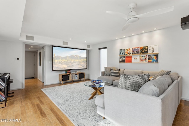 110 W Missouri Ave Unit 18, Phoenix, AZ 85013 - living room with baseboards, recessed lighting, a ceiling fan, and wood finished floors