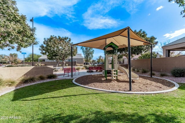 view of playground featuring a yard