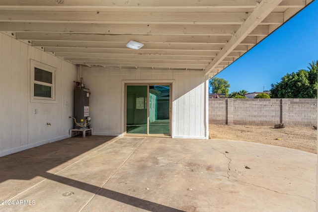 view of patio / terrace featuring water heater