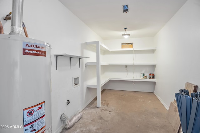 storage room featuring gas water heater