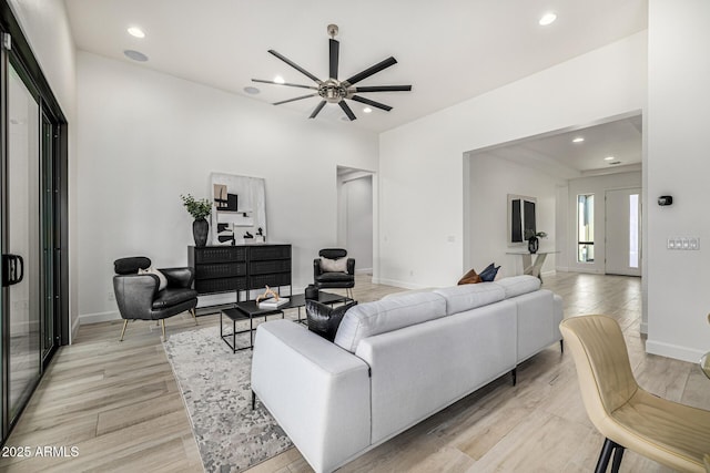 3822 E Canyon Pl, Chandler, AZ 85249 - living room featuring recessed lighting, light wood-style floors, and a ceiling fan