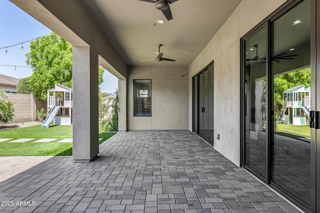 3822 E Canyon Pl, Chandler, AZ 85249 - view of patio / terrace with a playground and ceiling fan