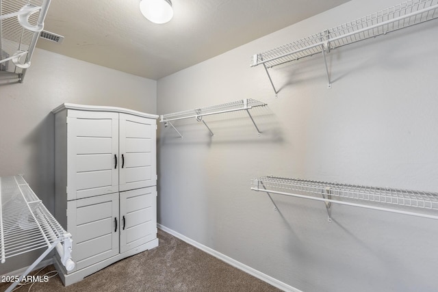 spacious closet with carpet flooring and visible vents