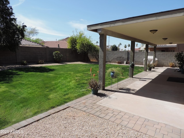 view of yard with a patio and a fenced backyard