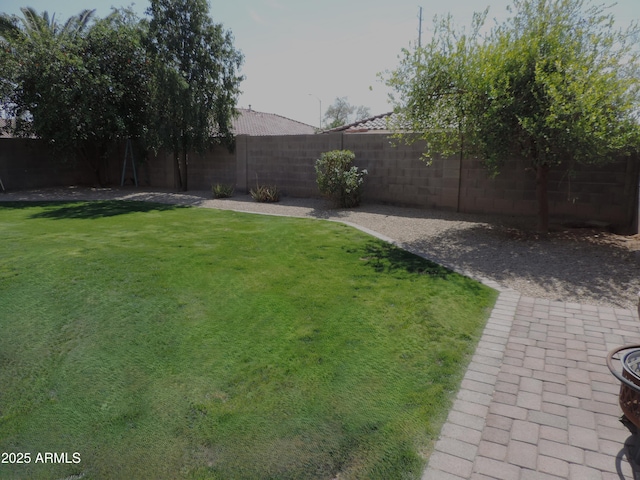 view of yard featuring a fenced backyard and a patio area