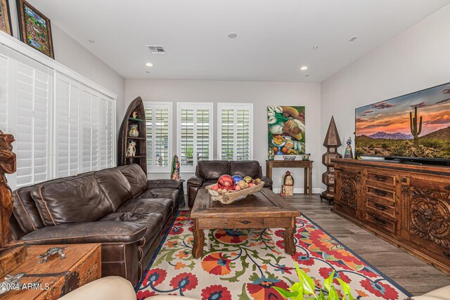 living room with light wood-type flooring