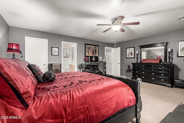 10566 E Bogart Ave, Mesa, AZ 85208 - carpeted bedroom with a ceiling fan and connected bathroom
