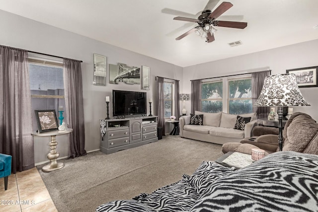 10566 E Bogart Ave, Mesa, AZ 85208 - living room featuring ceiling fan and light tile patterned flooring