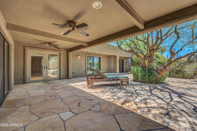 view of patio / terrace with french doors and ceiling fan