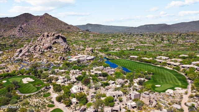 bird's eye view with a water and mountain view