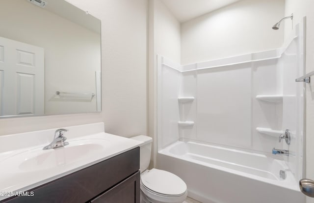 full bathroom with toilet, vanity, and shower / bathing tub combination