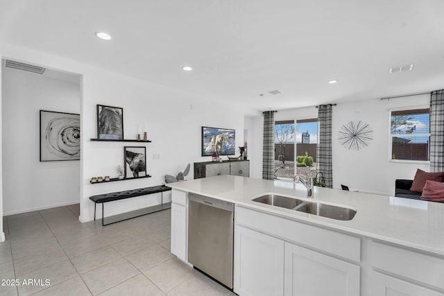3309 E Malibu Dr, San Tan Valley, AZ 85143 - kitchen with open floor plan, stainless steel dishwasher, a sink, and visible vents